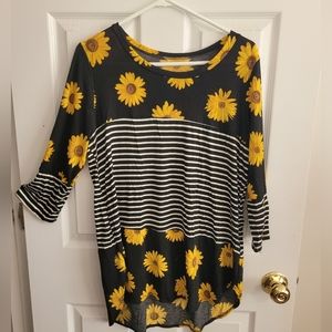 Boutique Sunflower And Stripe Mess Long Sleeve Top